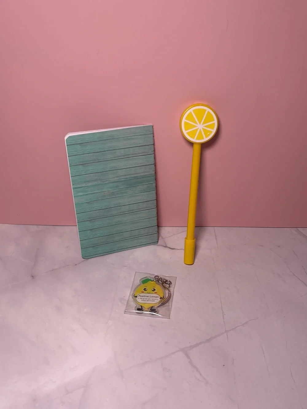 Lemon Print ‘Be Kind’ Mini Notebook, Pen and Keychain